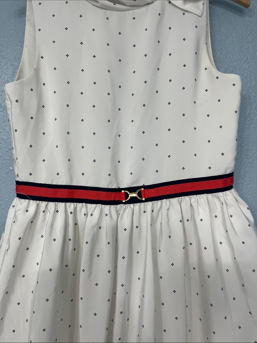 Janie and Jack “A Girl and Her Horse” white navy red equestrian dress, sz 12